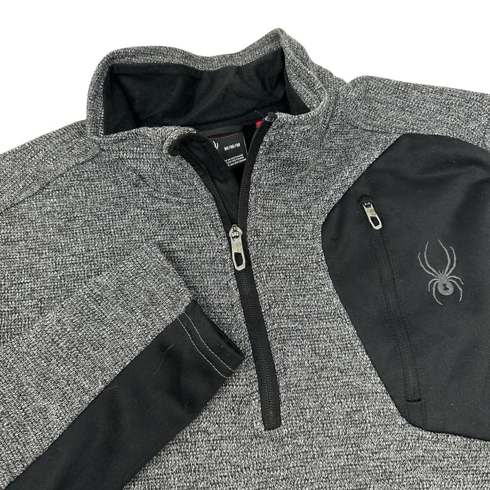 SPYDER Men's Gray Black 1/4 Zip Pullover Sweater Waffle‎ Fleece Wicking Medium